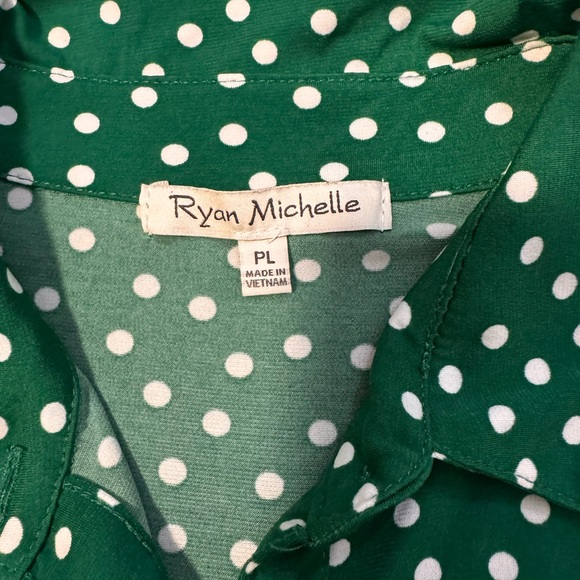 Ryan Michelle Green Polka Dot Sleeveless Fit and Flare Dress Size petite large - Picture 12 of 13